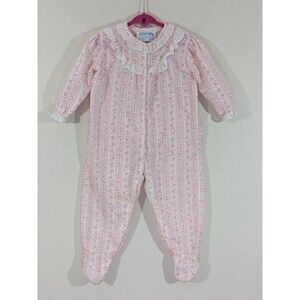 VTG Lanz of Salzburg Girl's Floral Romper Pajama Cottagecore Ruffle Butt Sz 24M